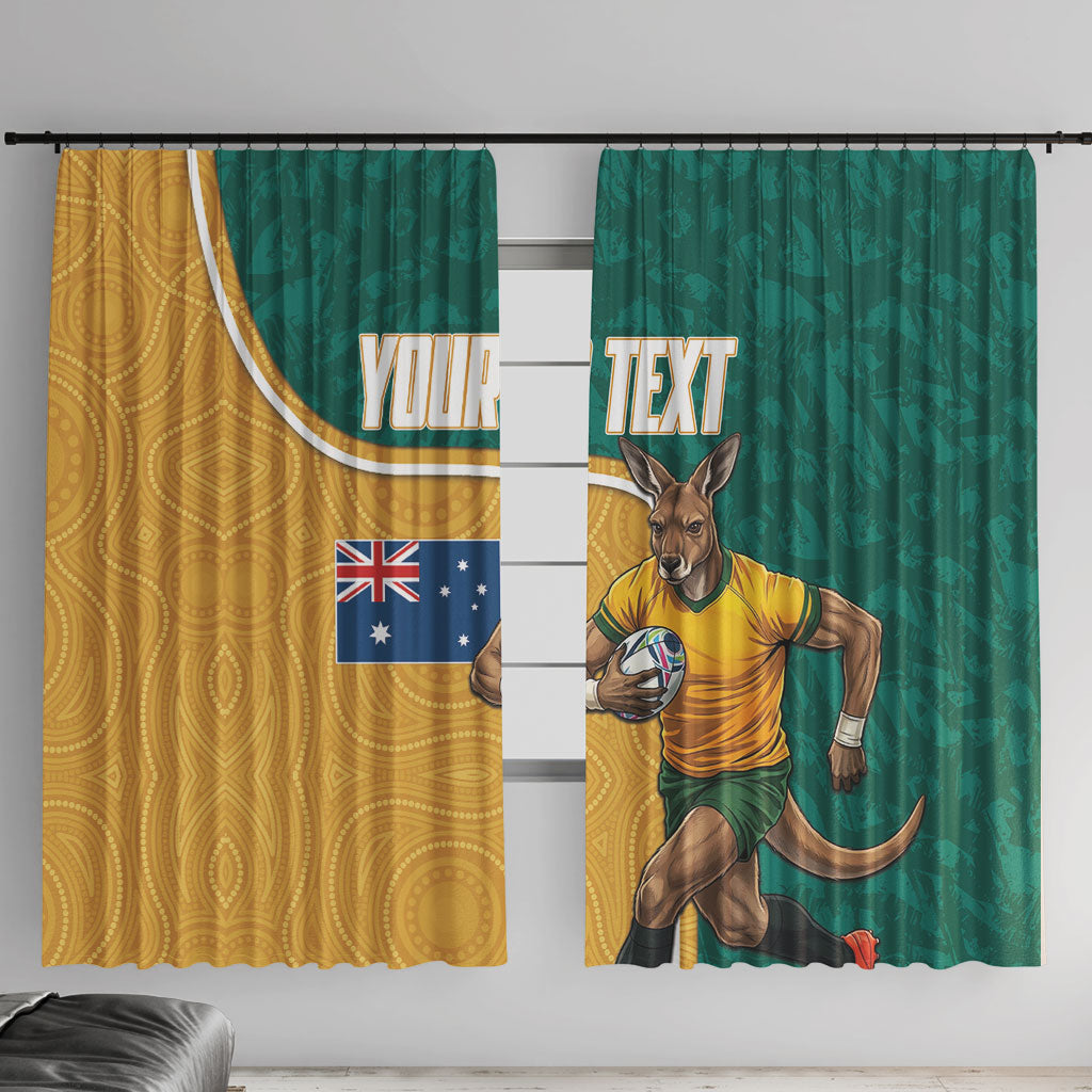 Personalised Australia Rugby Window Curtain Wallabies Kangaroo Player Aboriginal Pattern