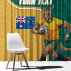 Personalised Australia Rugby Window Curtain Wallabies Kangaroo Player Aboriginal Pattern