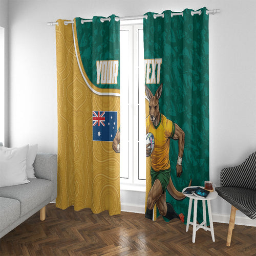 Personalised Australia Rugby Window Curtain Wallabies Kangaroo Player Aboriginal Pattern