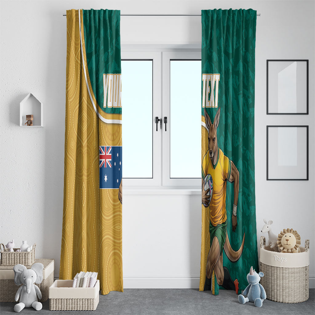 Personalised Australia Rugby Window Curtain Wallabies Kangaroo Player Aboriginal Pattern