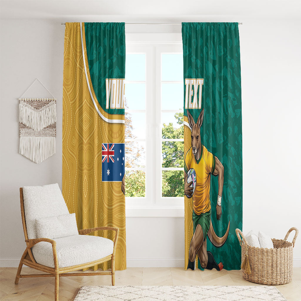 Personalised Australia Rugby Window Curtain Wallabies Kangaroo Player Aboriginal Pattern