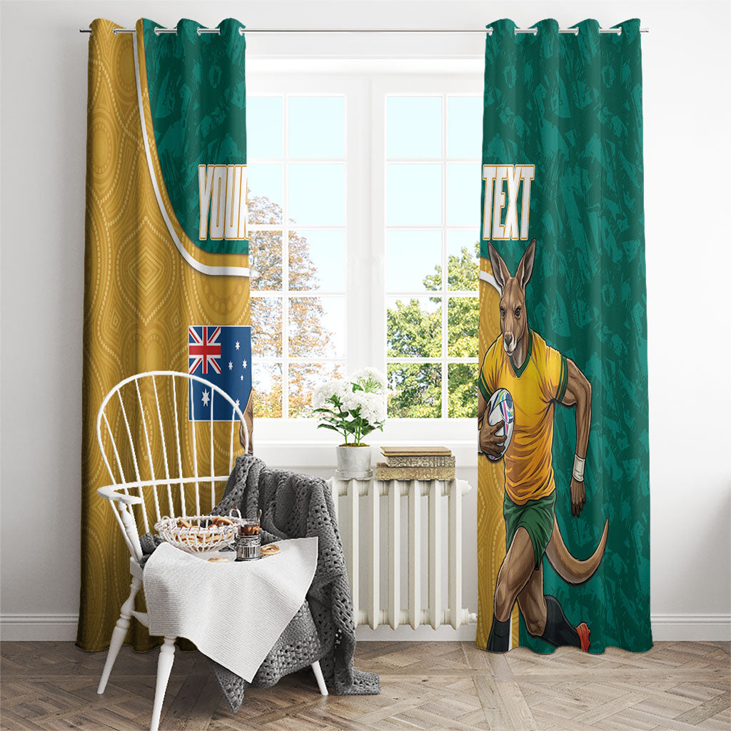 Personalised Australia Rugby Window Curtain Wallabies Kangaroo Player Aboriginal Pattern