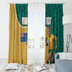 Personalised Australia Rugby Window Curtain Wallabies Kangaroo Player Aboriginal Pattern