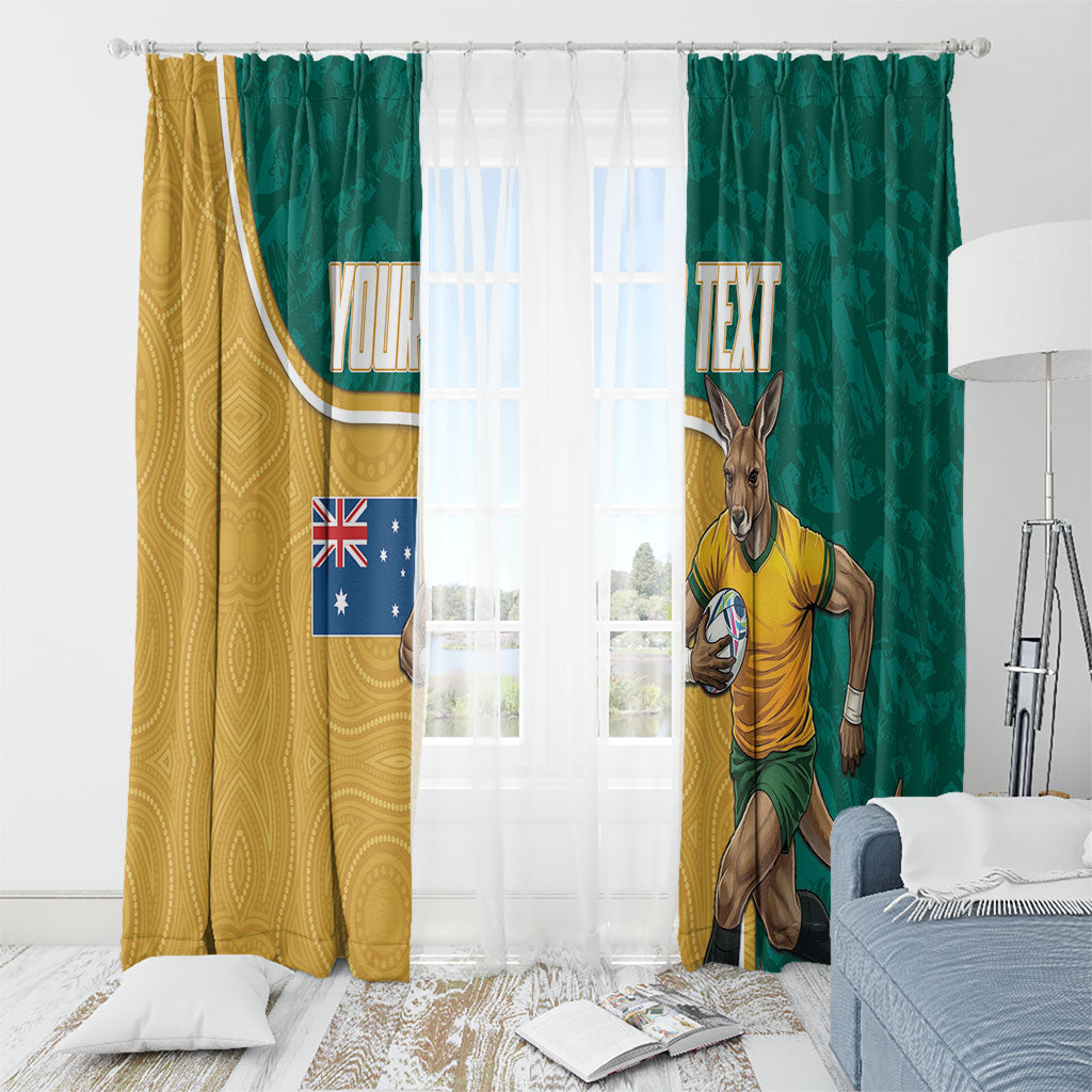 Personalised Australia Rugby Window Curtain Wallabies Kangaroo Player Aboriginal Pattern