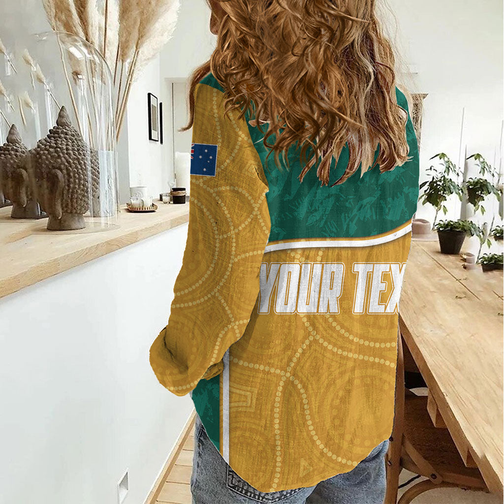 Personalised Australia Rugby Women Casual Shirt Wallabies Kangaroo Player Aboriginal Pattern