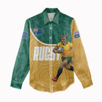 Personalised Australia Rugby Women Casual Shirt Wallabies Kangaroo Player Aboriginal Pattern