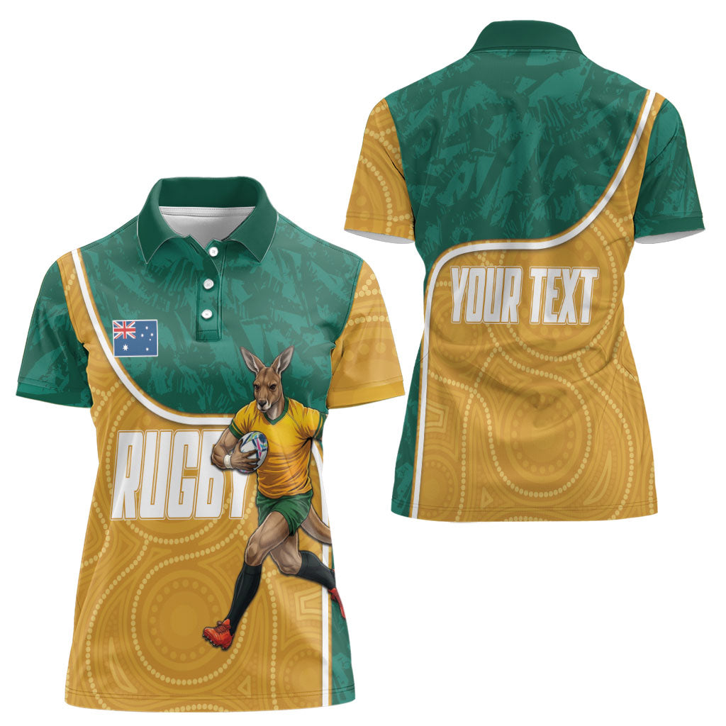 Personalised Australia Rugby Women Polo Shirt Wallabies Kangaroo Player Aboriginal Pattern