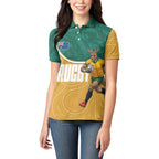 Personalised Australia Rugby Women Polo Shirt Wallabies Kangaroo Player Aboriginal Pattern