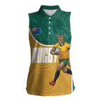 Personalised Australia Rugby Women Sleeveless Polo Shirt Wallabies Kangaroo Player Aboriginal Pattern