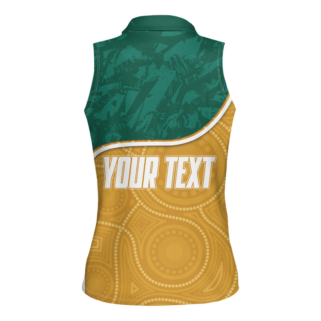 Personalised Australia Rugby Women Sleeveless Polo Shirt Wallabies Kangaroo Player Aboriginal Pattern
