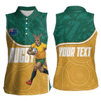 Personalised Australia Rugby Women Sleeveless Polo Shirt Wallabies Kangaroo Player Aboriginal Pattern