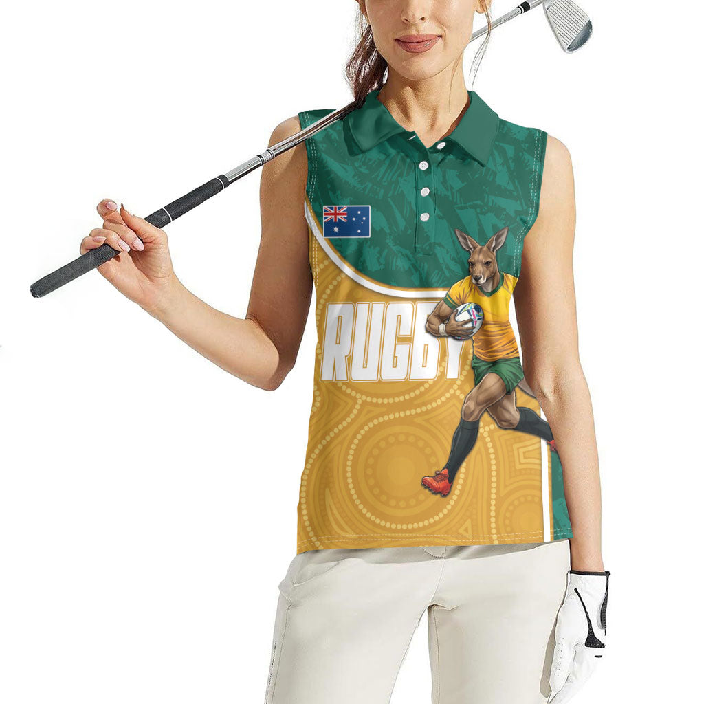 Personalised Australia Rugby Women Sleeveless Polo Shirt Wallabies Kangaroo Player Aboriginal Pattern