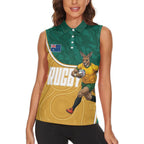 Personalised Australia Rugby Women Sleeveless Polo Shirt Wallabies Kangaroo Player Aboriginal Pattern