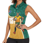 Personalised Australia Rugby Women Sleeveless Polo Shirt Wallabies Kangaroo Player Aboriginal Pattern