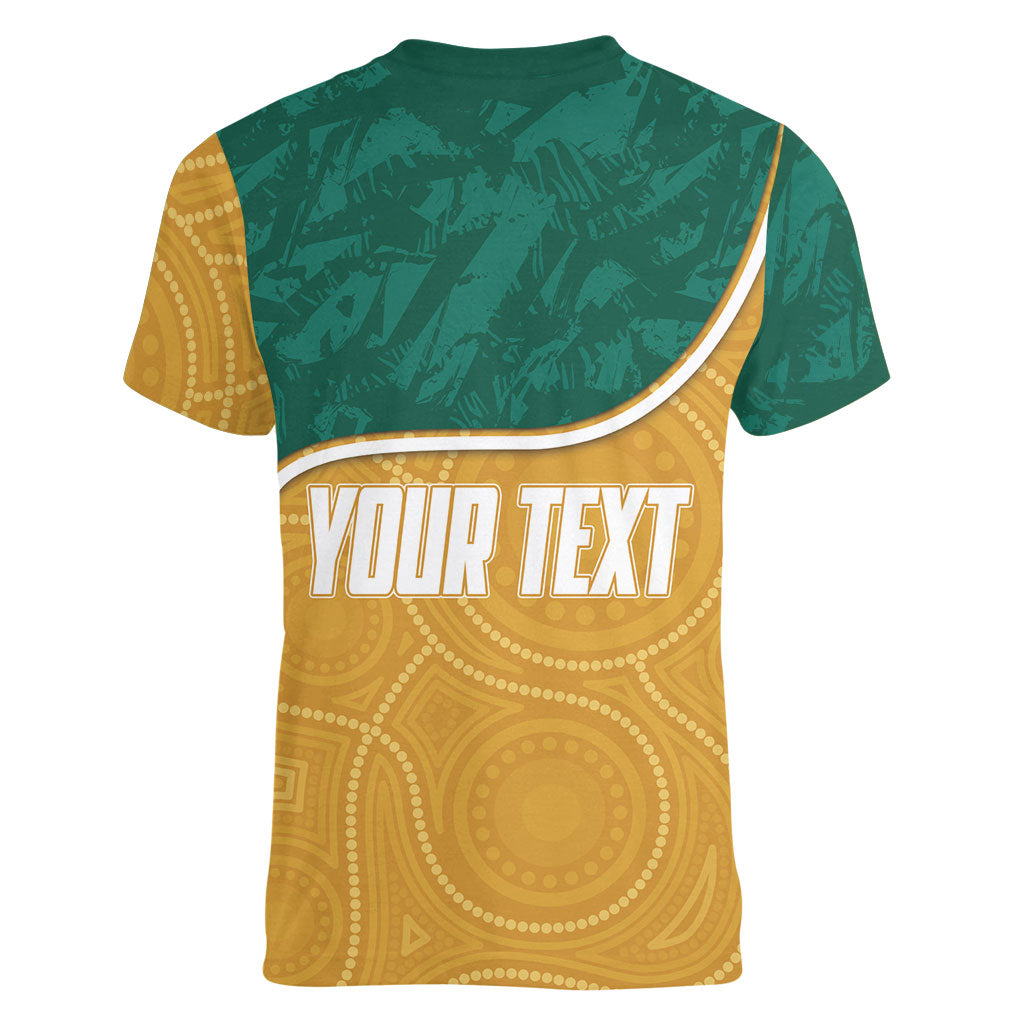 Personalised Australia Rugby Women V-Neck T-Shirt Wallabies Kangaroo Player Aboriginal Pattern