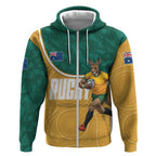 Personalised Australia Rugby Zip Hoodie Wallabies Kangaroo Player Aboriginal Pattern