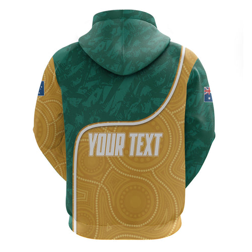 Personalised Australia Rugby Zip Hoodie Wallabies Kangaroo Player Aboriginal Pattern
