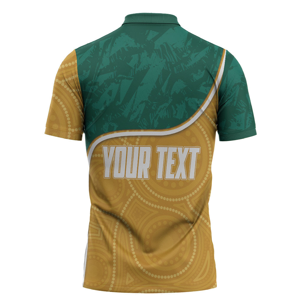 Personalised Australia Rugby Zipper Polo Shirt Wallabies Kangaroo Player Aboriginal Pattern
