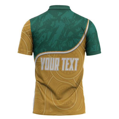 Personalised Australia Rugby Zipper Polo Shirt Wallabies Kangaroo Player Aboriginal Pattern