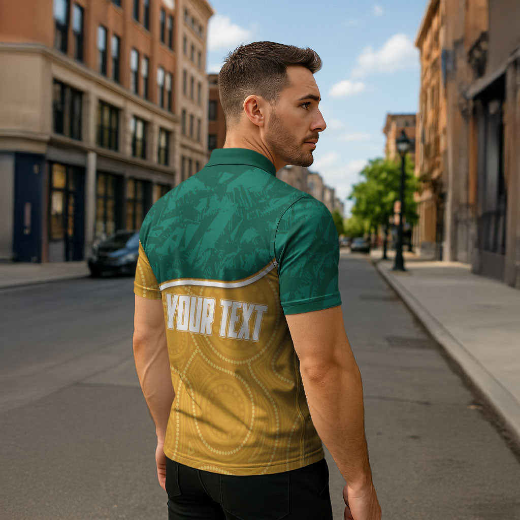 Personalised Australia Rugby Zipper Polo Shirt Wallabies Kangaroo Player Aboriginal Pattern