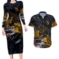 Adelaide Crows Couples Matching Long Sleeve Bodycon Dress and Hawaiian Shirt Urban Graffiti Street Art - Bold Abstract Spray Paint