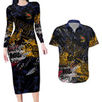 Adelaide Crows Couples Matching Long Sleeve Bodycon Dress and Hawaiian Shirt Urban Graffiti Street Art - Bold Abstract Spray Paint