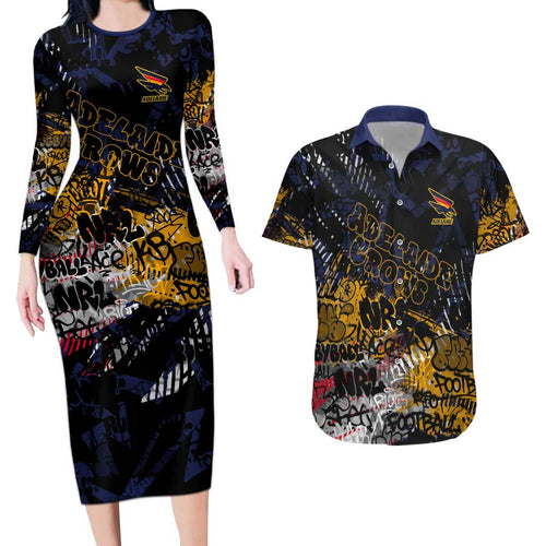 Adelaide Crows Couples Matching Long Sleeve Bodycon Dress and Hawaiian Shirt Urban Graffiti Street Art - Bold Abstract Spray Paint
