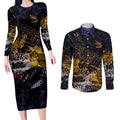Adelaide Crows Couples Matching Long Sleeve Bodycon Dress and Long Sleeve Button Shirt Urban Graffiti Street Art - Bold Abstract Spray Paint