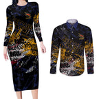 Adelaide Crows Couples Matching Long Sleeve Bodycon Dress and Long Sleeve Button Shirt Urban Graffiti Street Art - Bold Abstract Spray Paint
