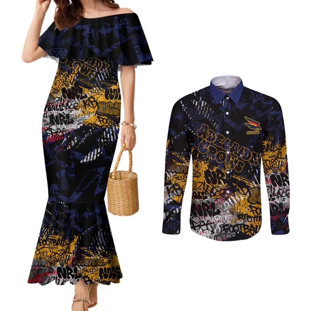 Adelaide Crows Couples Matching Mermaid Dress and Long Sleeve Button Shirt Urban Graffiti Street Art - Bold Abstract Spray Paint
