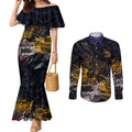 Adelaide Crows Couples Matching Mermaid Dress and Long Sleeve Button Shirt Urban Graffiti Street Art - Bold Abstract Spray Paint
