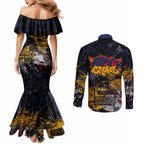 Adelaide Crows Couples Matching Mermaid Dress and Long Sleeve Button Shirt Urban Graffiti Street Art - Bold Abstract Spray Paint