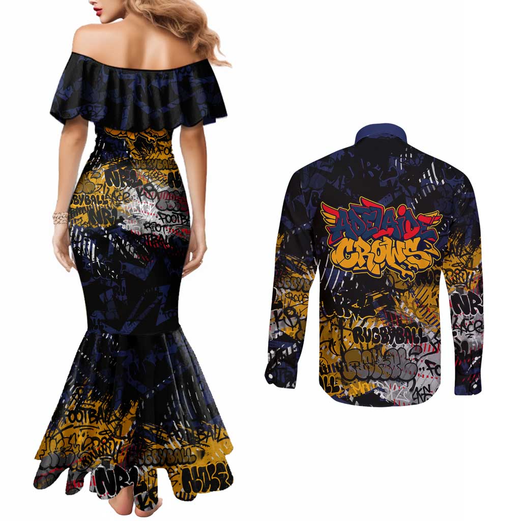 Adelaide Crows Couples Matching Mermaid Dress and Long Sleeve Button Shirt Urban Graffiti Street Art - Bold Abstract Spray Paint