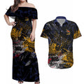 Adelaide Crows Couples Matching Off Shoulder Maxi Dress and Hawaiian Shirt Urban Graffiti Street Art - Bold Abstract Spray Paint