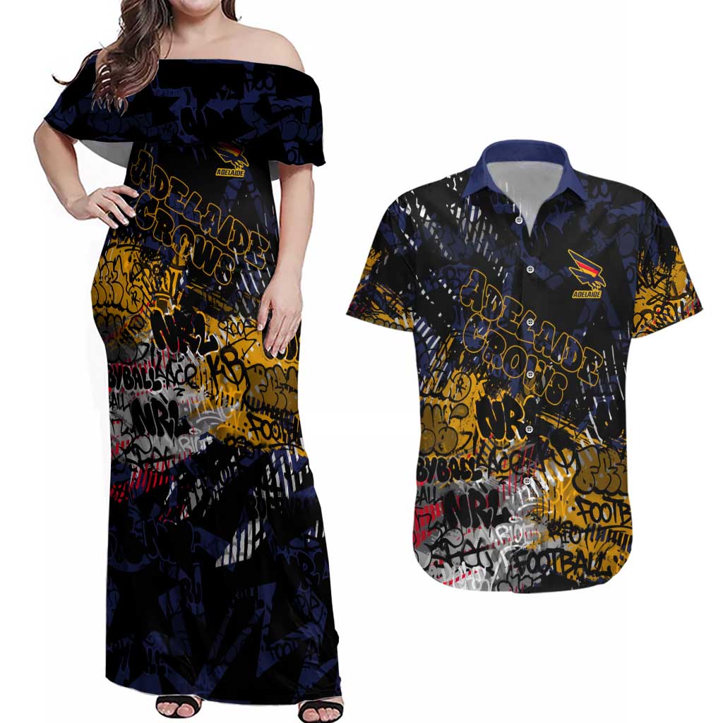 Adelaide Crows Couples Matching Off Shoulder Maxi Dress and Hawaiian Shirt Urban Graffiti Street Art - Bold Abstract Spray Paint