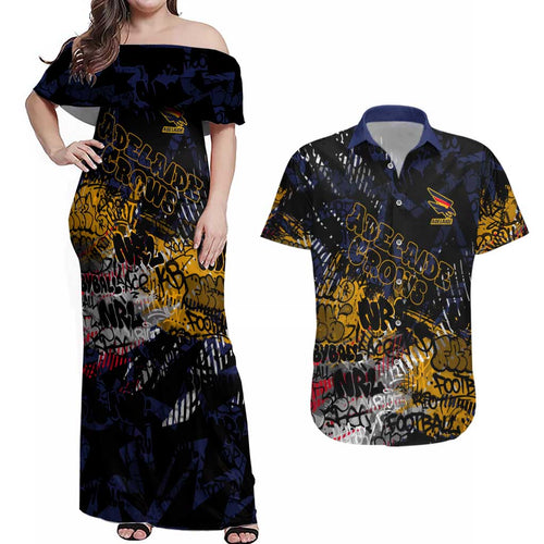 Adelaide Crows Couples Matching Off Shoulder Maxi Dress and Hawaiian Shirt Urban Graffiti Street Art - Bold Abstract Spray Paint