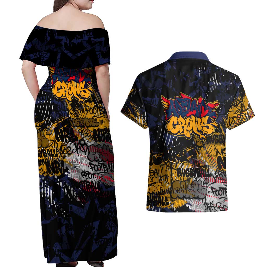 Adelaide Crows Couples Matching Off Shoulder Maxi Dress and Hawaiian Shirt Urban Graffiti Street Art - Bold Abstract Spray Paint