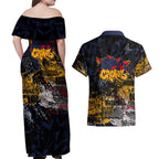 Adelaide Crows Couples Matching Off Shoulder Maxi Dress and Hawaiian Shirt Urban Graffiti Street Art - Bold Abstract Spray Paint