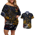 Adelaide Crows Couples Matching Off Shoulder Short Dress and Hawaiian Shirt Urban Graffiti Street Art - Bold Abstract Spray Paint