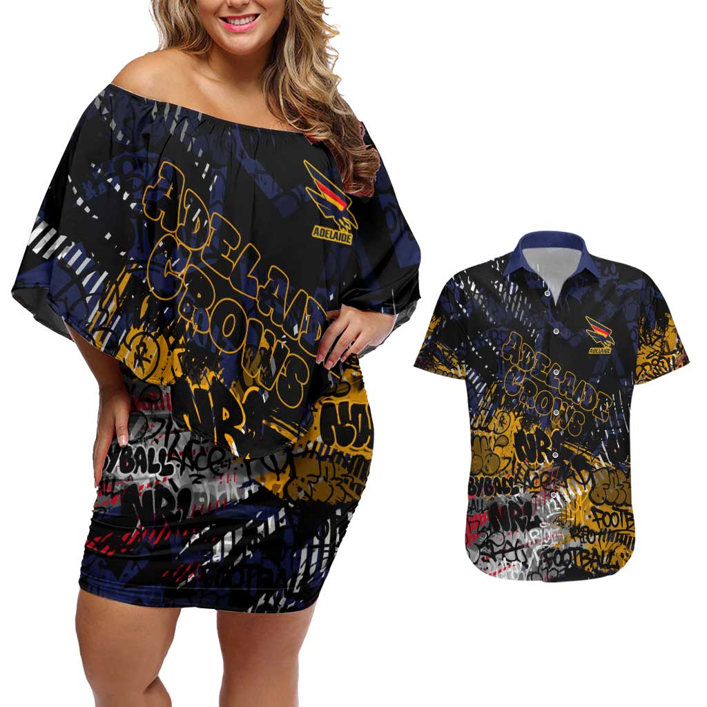 Adelaide Crows Couples Matching Off Shoulder Short Dress and Hawaiian Shirt Urban Graffiti Street Art - Bold Abstract Spray Paint