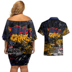 Adelaide Crows Couples Matching Off Shoulder Short Dress and Hawaiian Shirt Urban Graffiti Street Art - Bold Abstract Spray Paint