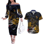 Adelaide Crows Couples Matching Off The Shoulder Long Sleeve Dress and Hawaiian Shirt Urban Graffiti Street Art - Bold Abstract Spray Paint