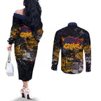 Adelaide Crows Couples Matching Off The Shoulder Long Sleeve Dress and Long Sleeve Button Shirt Urban Graffiti Street Art - Bold Abstract Spray Paint