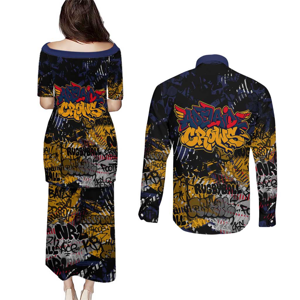 Adelaide Crows Couples Matching Puletasi and Long Sleeve Button Shirt Urban Graffiti Street Art - Bold Abstract Spray Paint