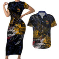 Adelaide Crows Couples Matching Short Sleeve Bodycon Dress and Hawaiian Shirt Urban Graffiti Street Art - Bold Abstract Spray Paint