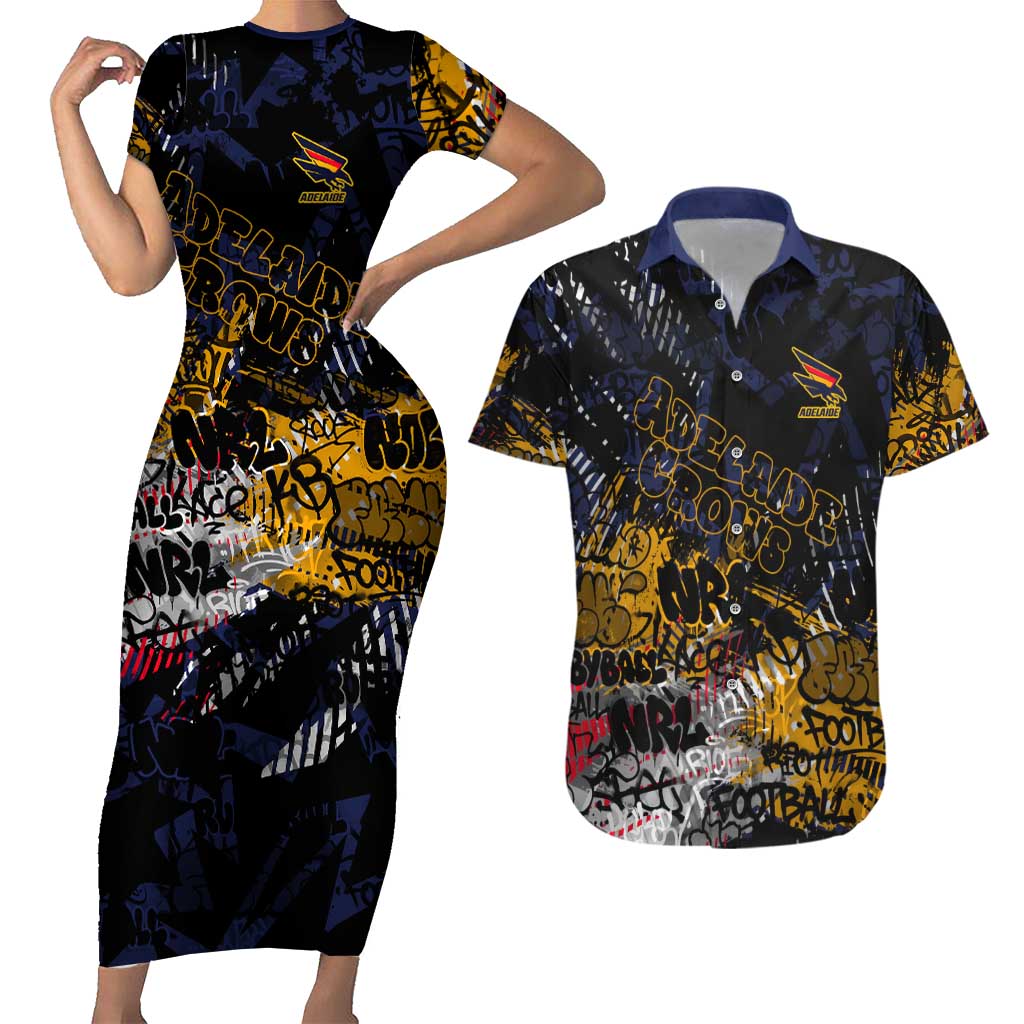 Adelaide Crows Couples Matching Short Sleeve Bodycon Dress and Hawaiian Shirt Urban Graffiti Street Art - Bold Abstract Spray Paint