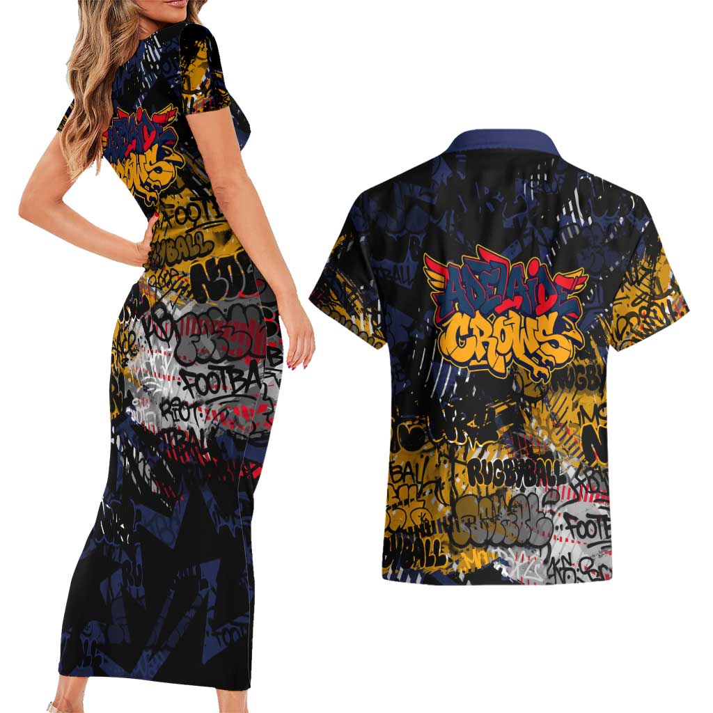 Adelaide Crows Couples Matching Short Sleeve Bodycon Dress and Hawaiian Shirt Urban Graffiti Street Art - Bold Abstract Spray Paint