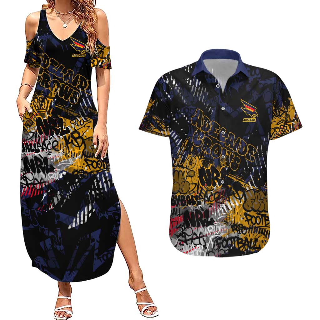 Adelaide Crows Couples Matching Summer Maxi Dress and Hawaiian Shirt Urban Graffiti Street Art - Bold Abstract Spray Paint