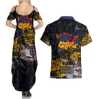 Adelaide Crows Couples Matching Summer Maxi Dress and Hawaiian Shirt Urban Graffiti Street Art - Bold Abstract Spray Paint
