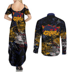 Adelaide Crows Couples Matching Summer Maxi Dress and Long Sleeve Button Shirt Urban Graffiti Street Art - Bold Abstract Spray Paint